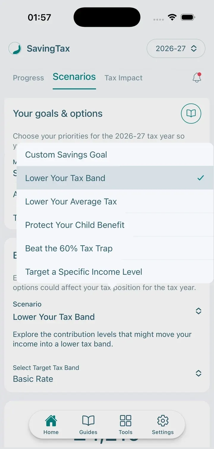 Choosing a tax-saving scenario
