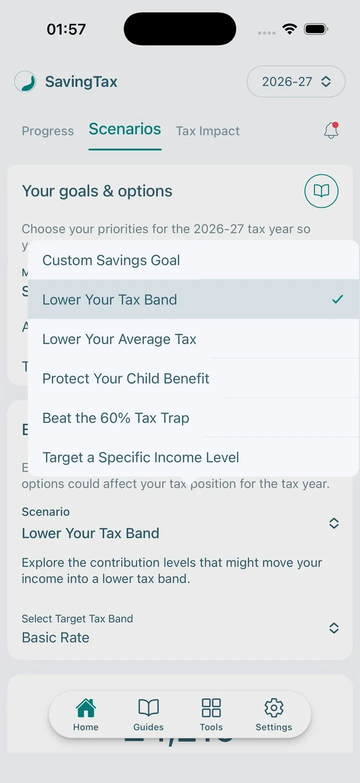 Choosing a tax-saving scenario