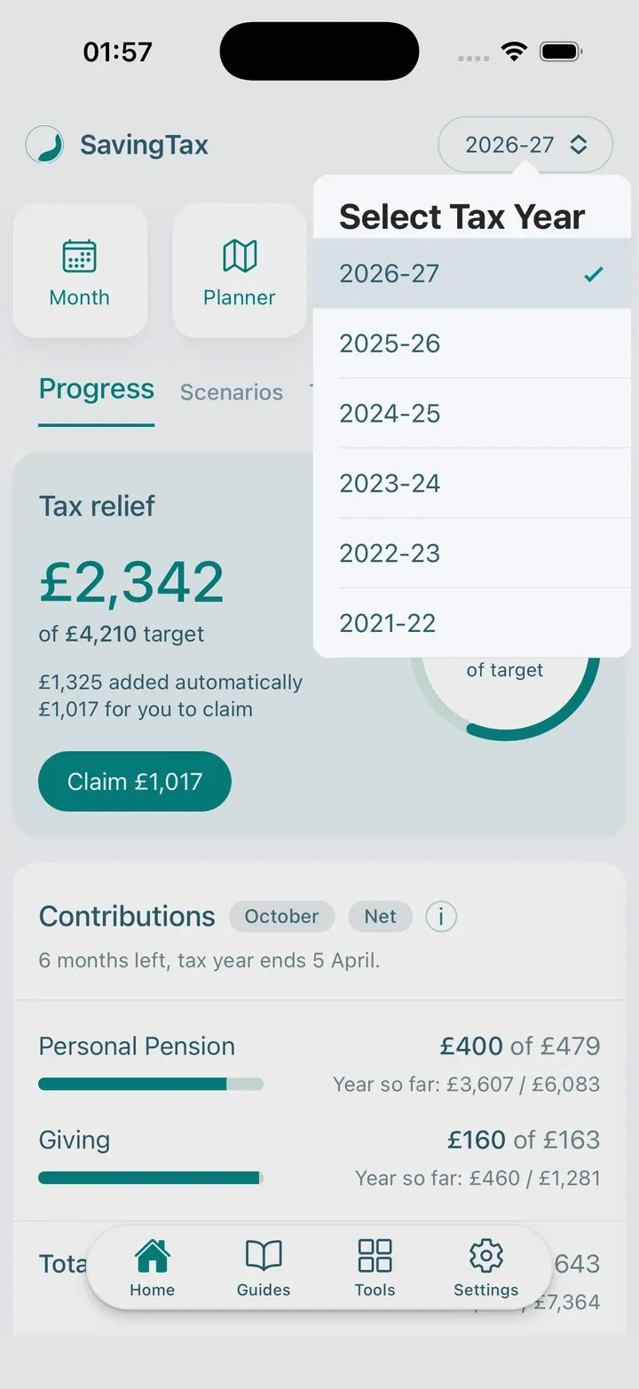 Switch between tax years