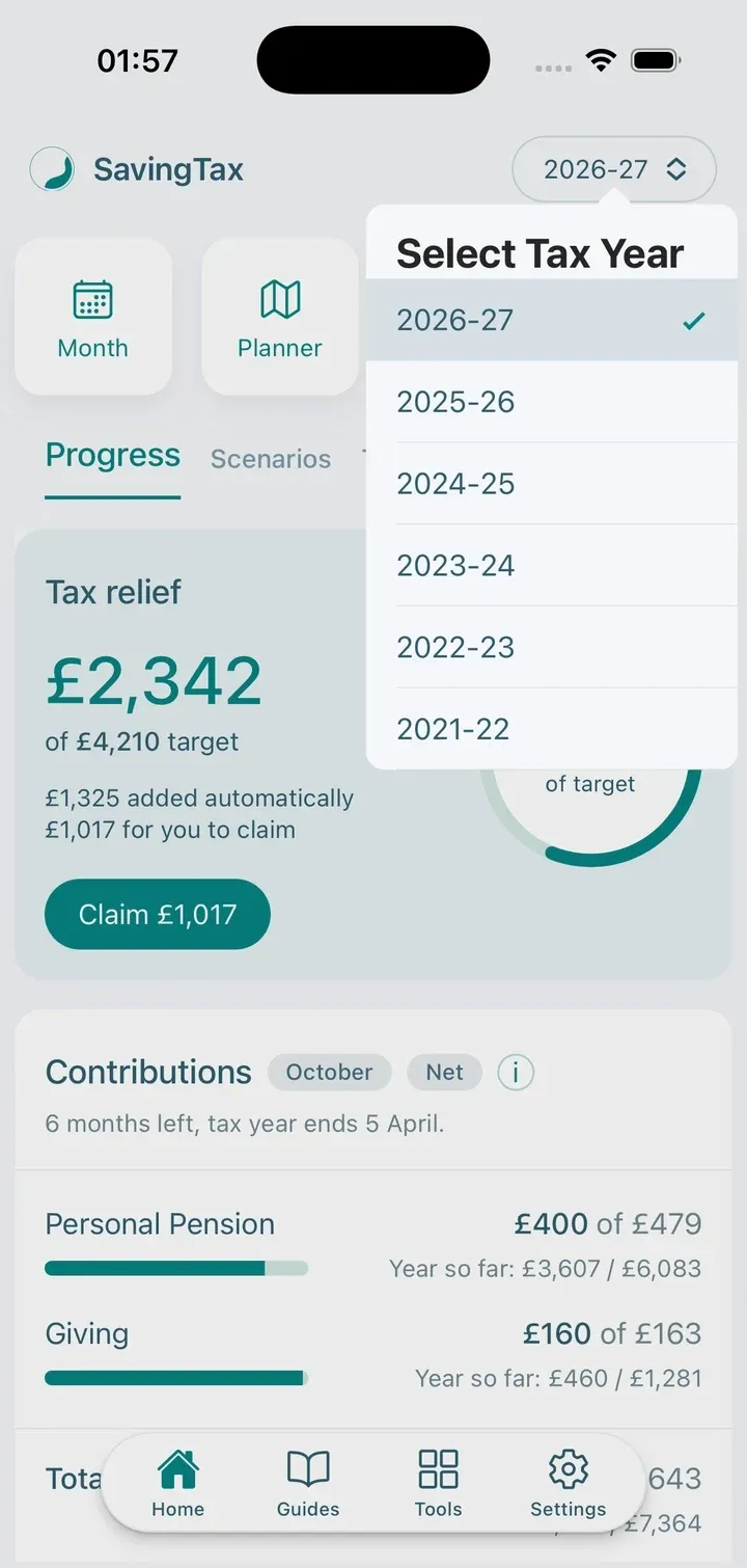 Switch between tax years